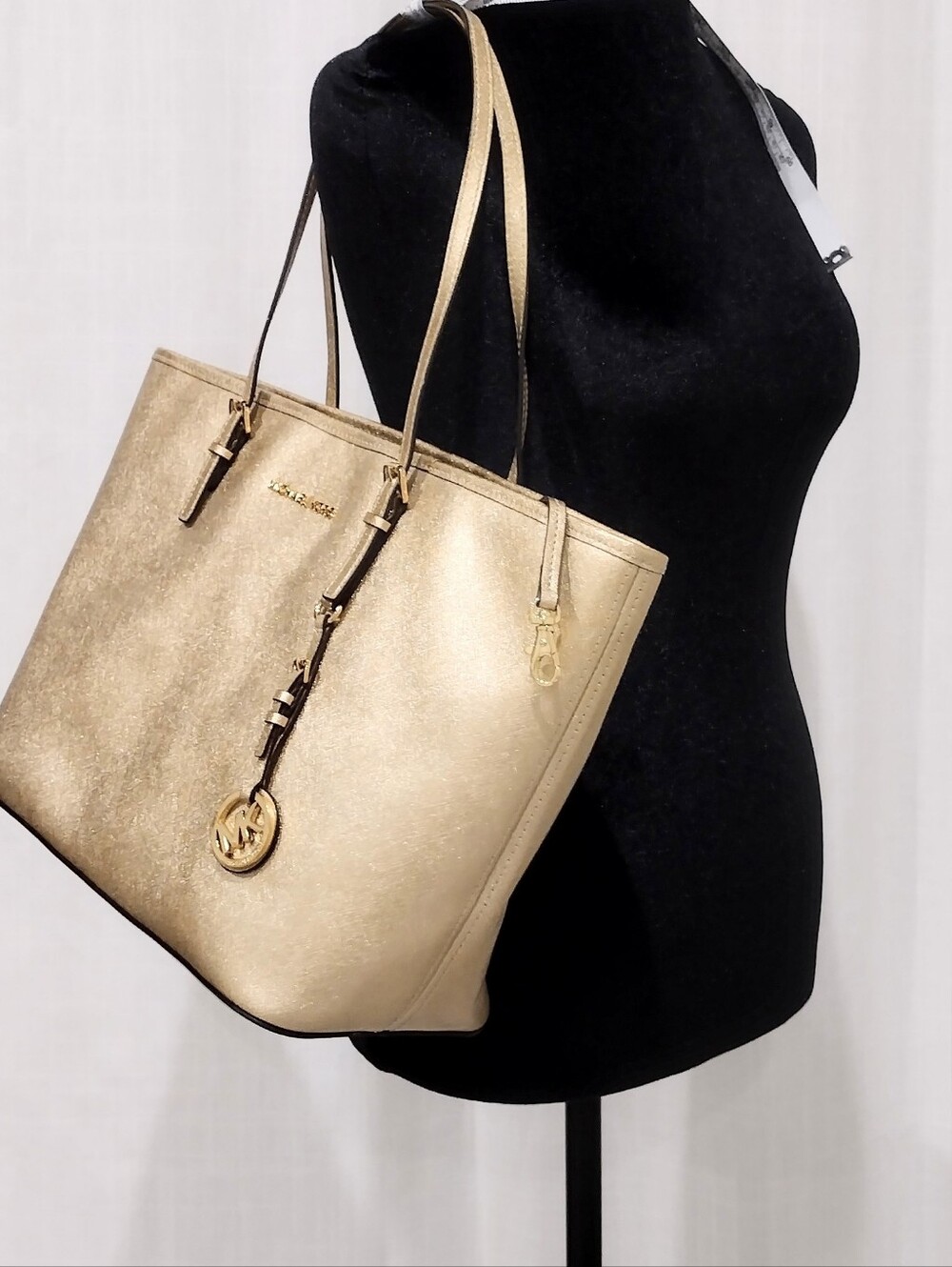 Michael Kors Metallic Gold Tote with Logo Charm